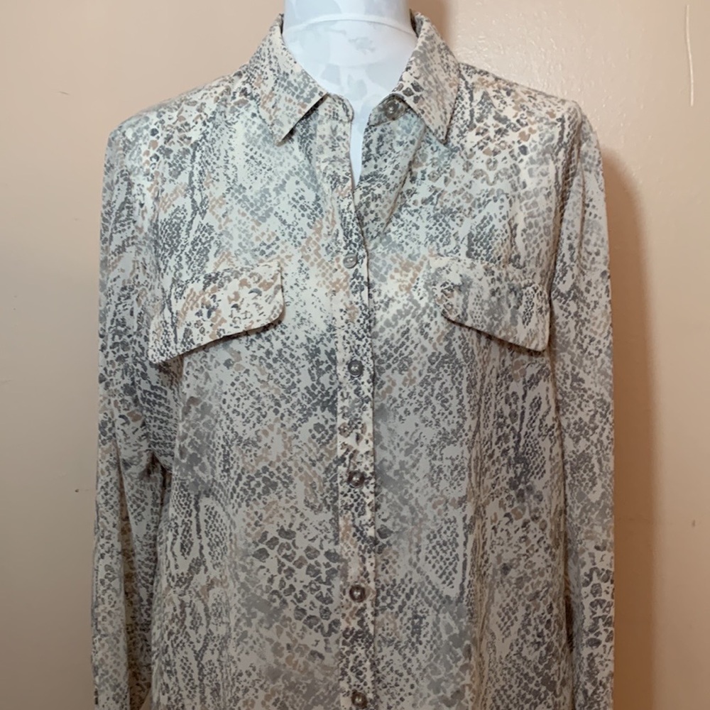 Chico’s Python Print Sheer Button Down Blouse - Picture 11 of 14